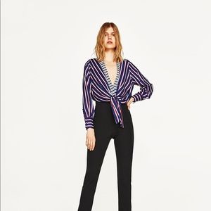 Zara striped bodysuit with front knot
